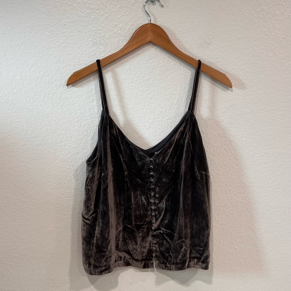 NWT Madewell Velvet Button-Down Cami in Grey